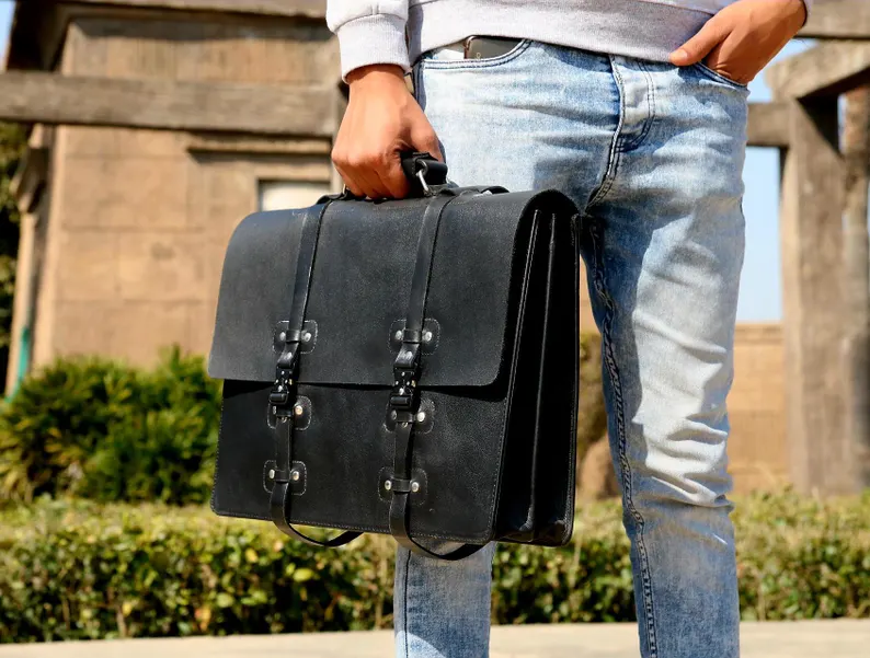 Leather laptop bag, Messenger bag, Double compartment leather office bag, handmade laptop bag for men, file orgniser office bag