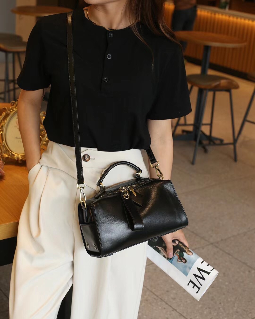 Women's Elegant Dark Brown Leather Top Handle Crossbody Bag