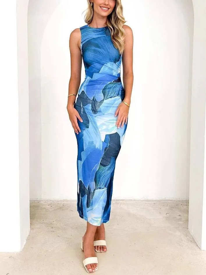 Printed Sleeveless Slim Fit Dress