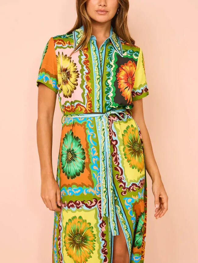 Special Sunflower Print Midi Dress
