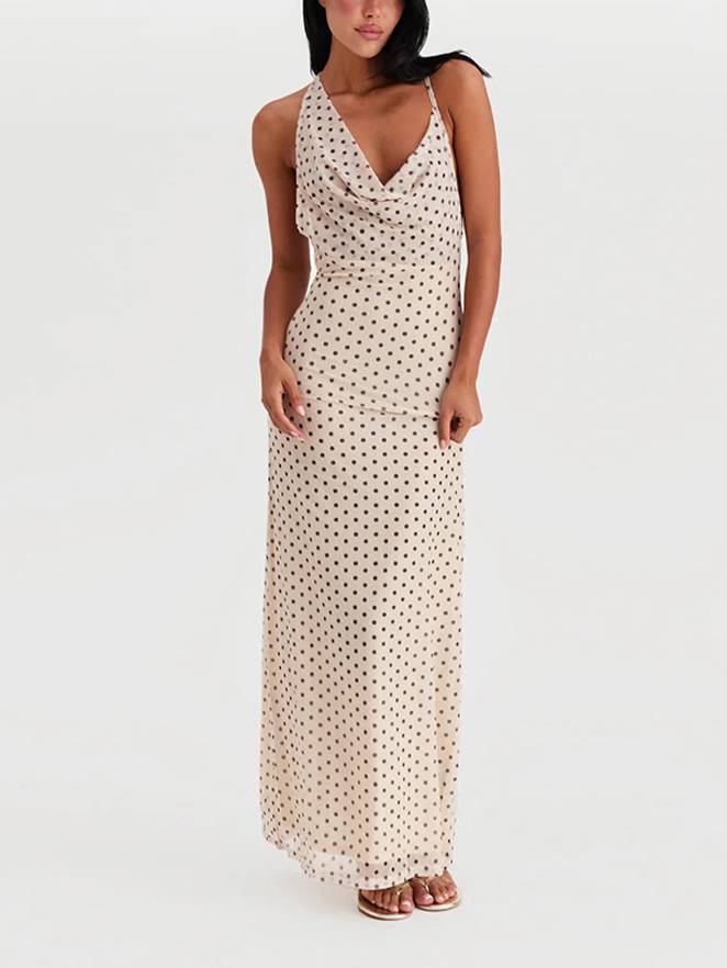 Polka Dot Suspender Irregular  Swing Collar Dress