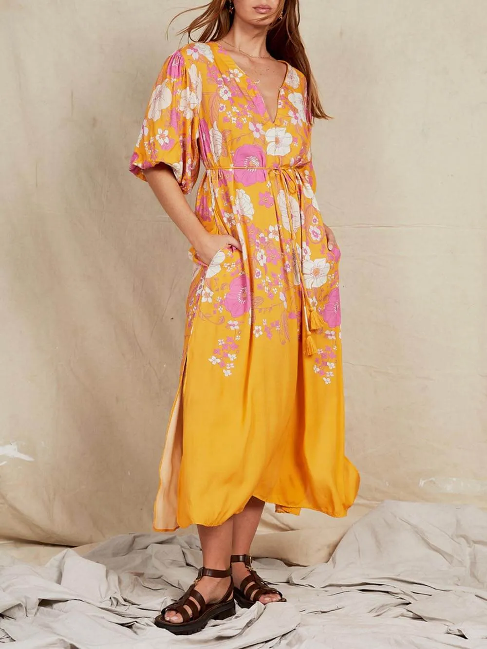 Unique Hera Puff Sleeve Gypsy Maxi Dress