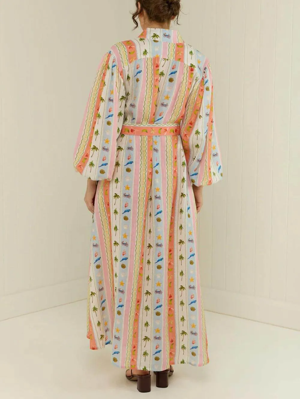 Unique Personalized Printed Casual Linen Cardigan Maxi Dress
