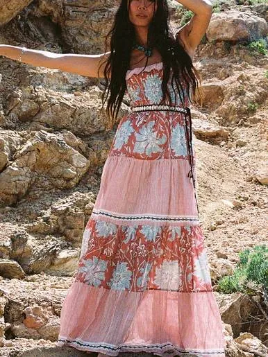 Vacation Style Floral-Print Suspender Dress