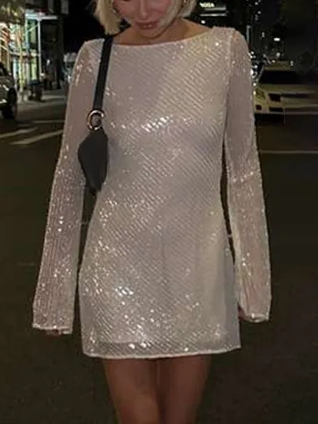 Elegant Sequined Backless Mini Dress