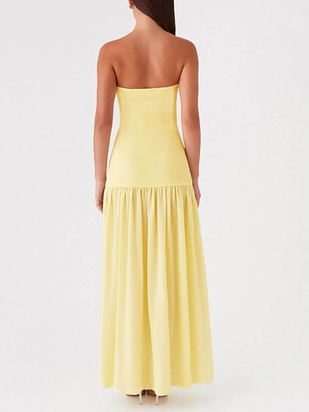 Exquisite Backless Pleats Strapless Maxi Dress