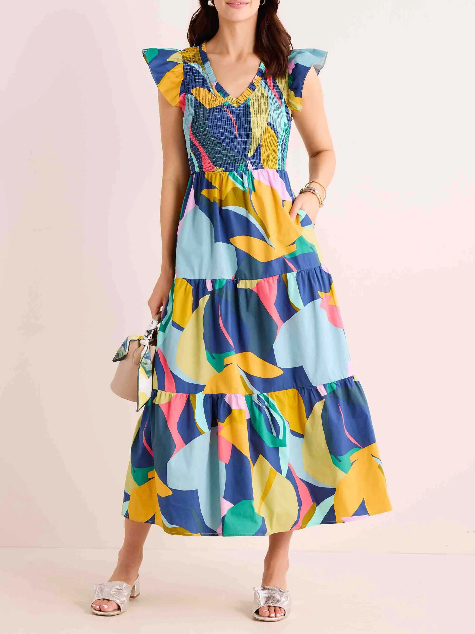 V-neck Printed Maxi Dress