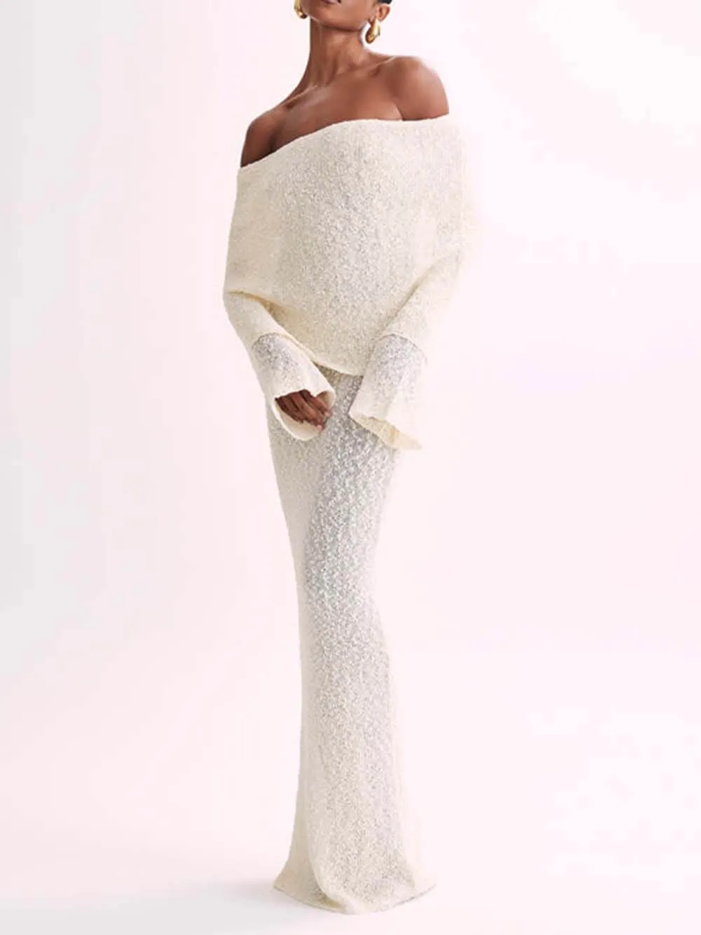 Classic Draped Off Shoulder Stretch Vacation Maxi Dress