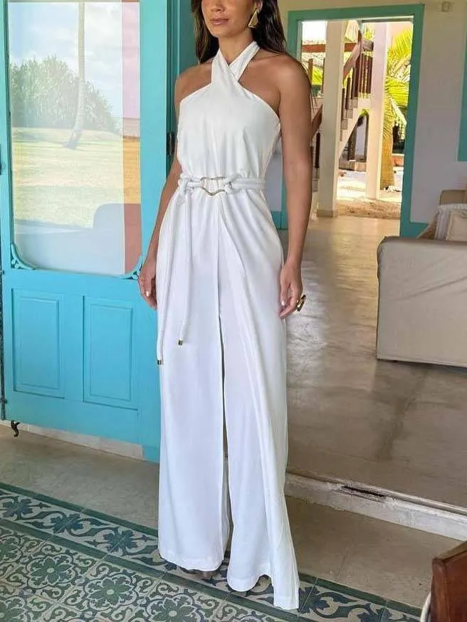 Tube Top Lace-Up Jumpsuit