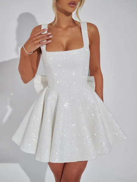 Elegant Square Neck A-Line Mini Dress