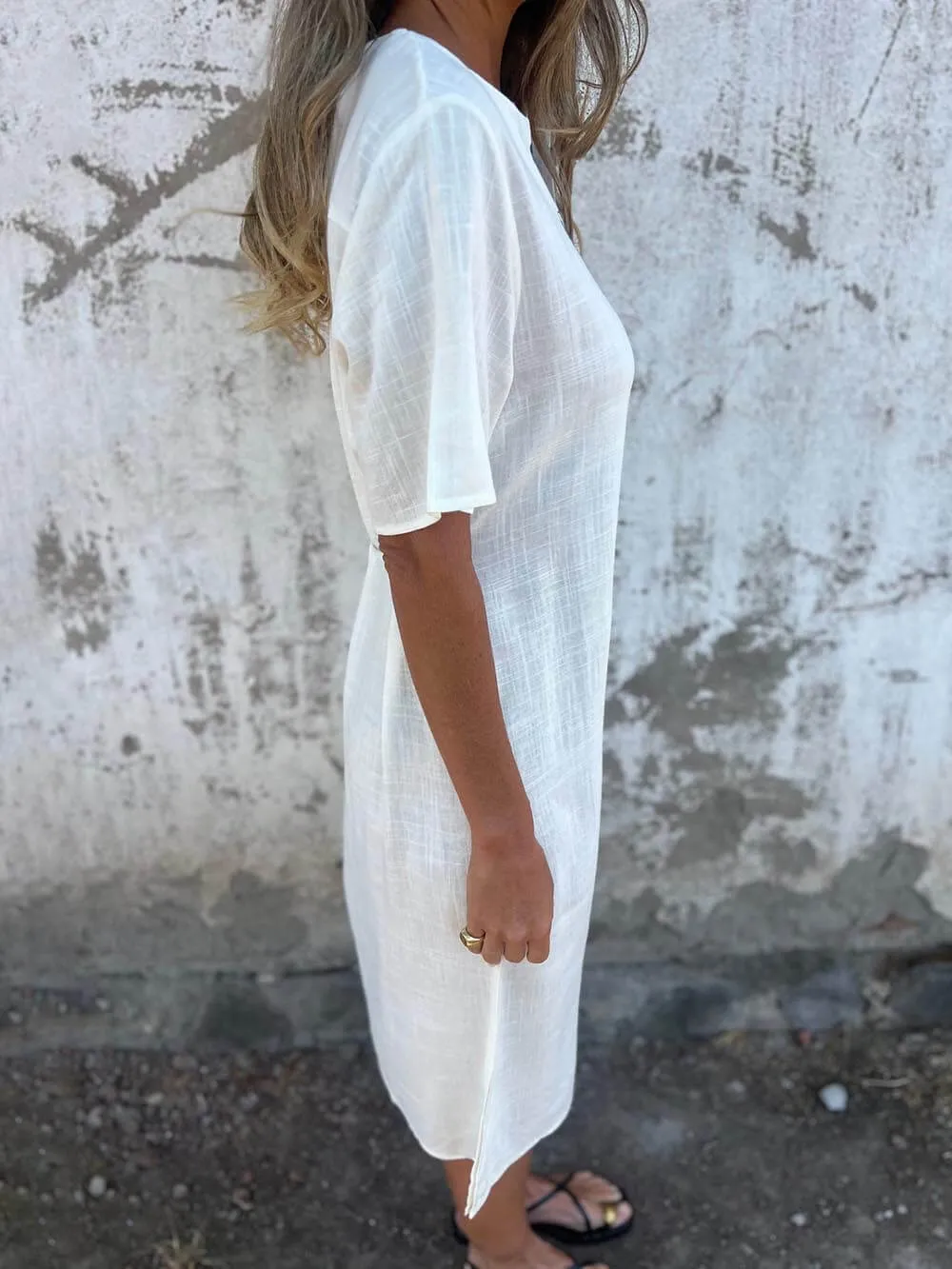 Bohemian Print Linen Loose Midi Dress