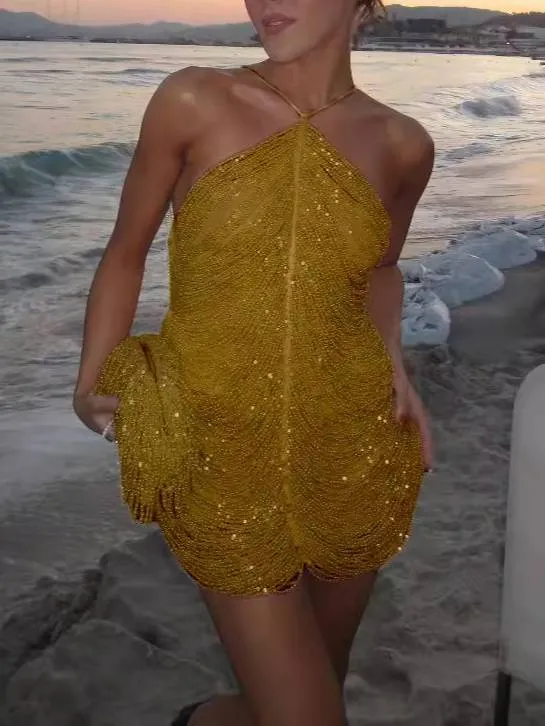 Tassel Halterneck Mini Dress