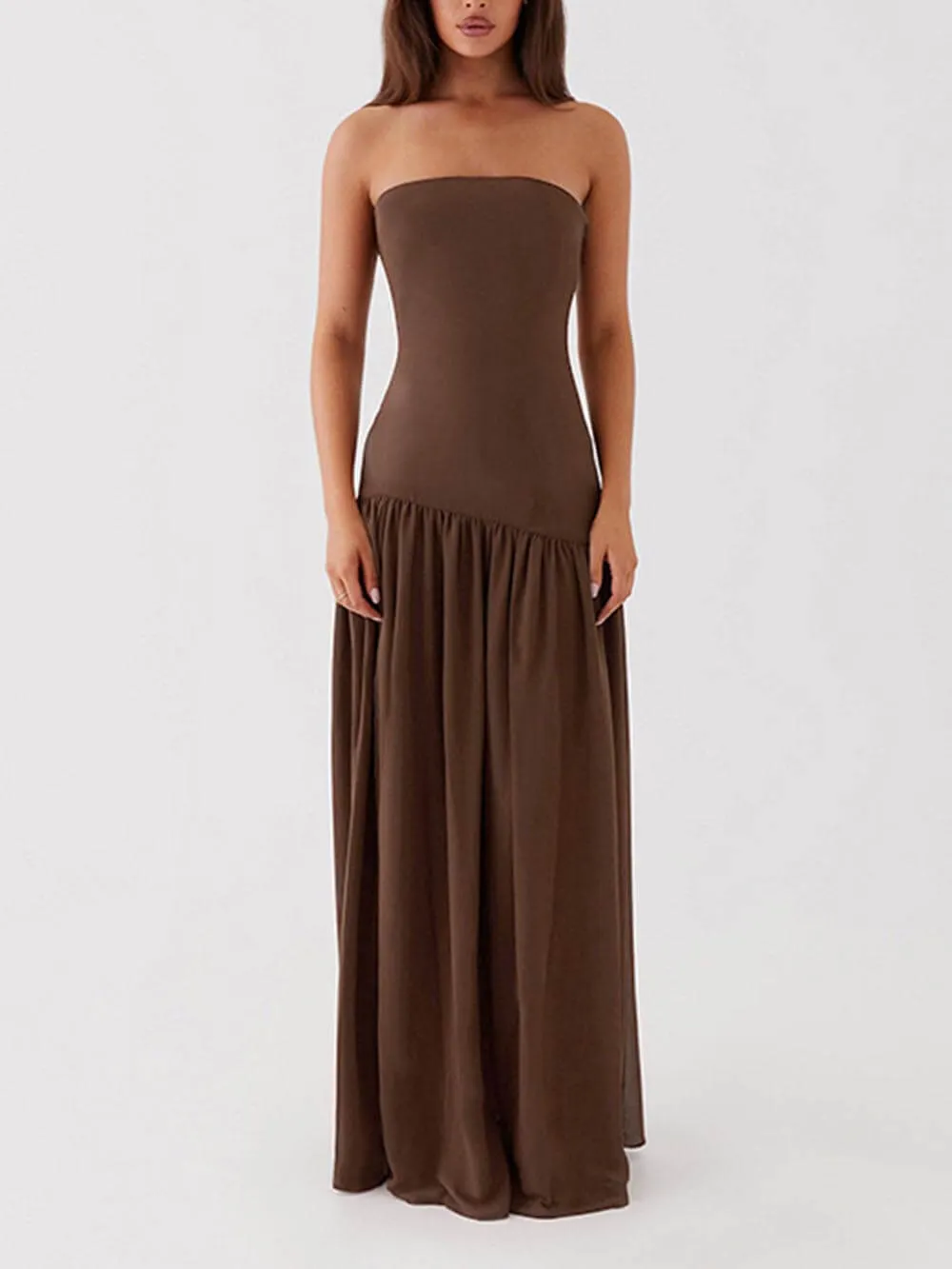Exquisite Backless Pleats Strapless Maxi Dress