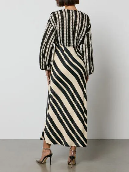 Unique Deep V-Neck Irregular Striped Midi Dress