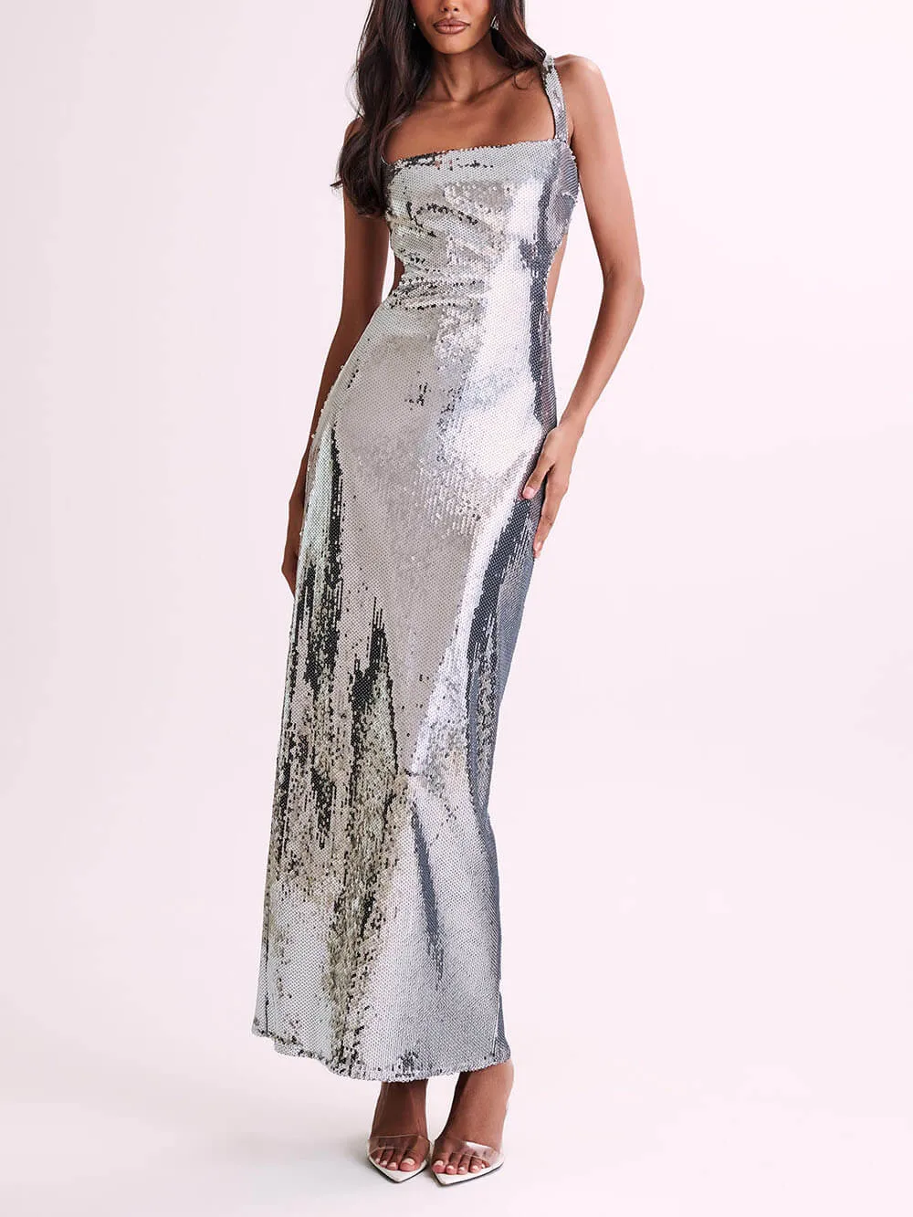 Sequin Cut Out Maxi Dress