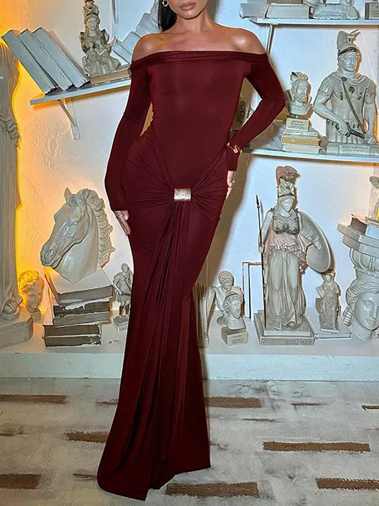 One-Shoulder Strappy Long-sleeved Slim Fit Wrap Dress