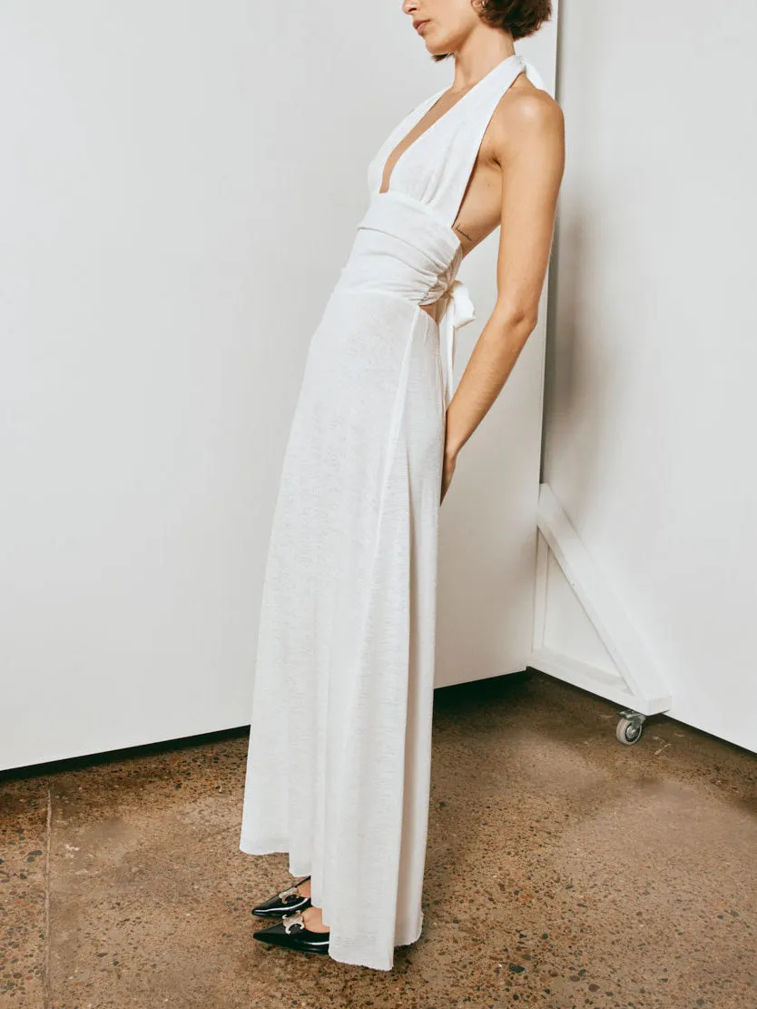 Halter Neck Deep V-Neck Slim Fit Pleated Backless Midi Dress