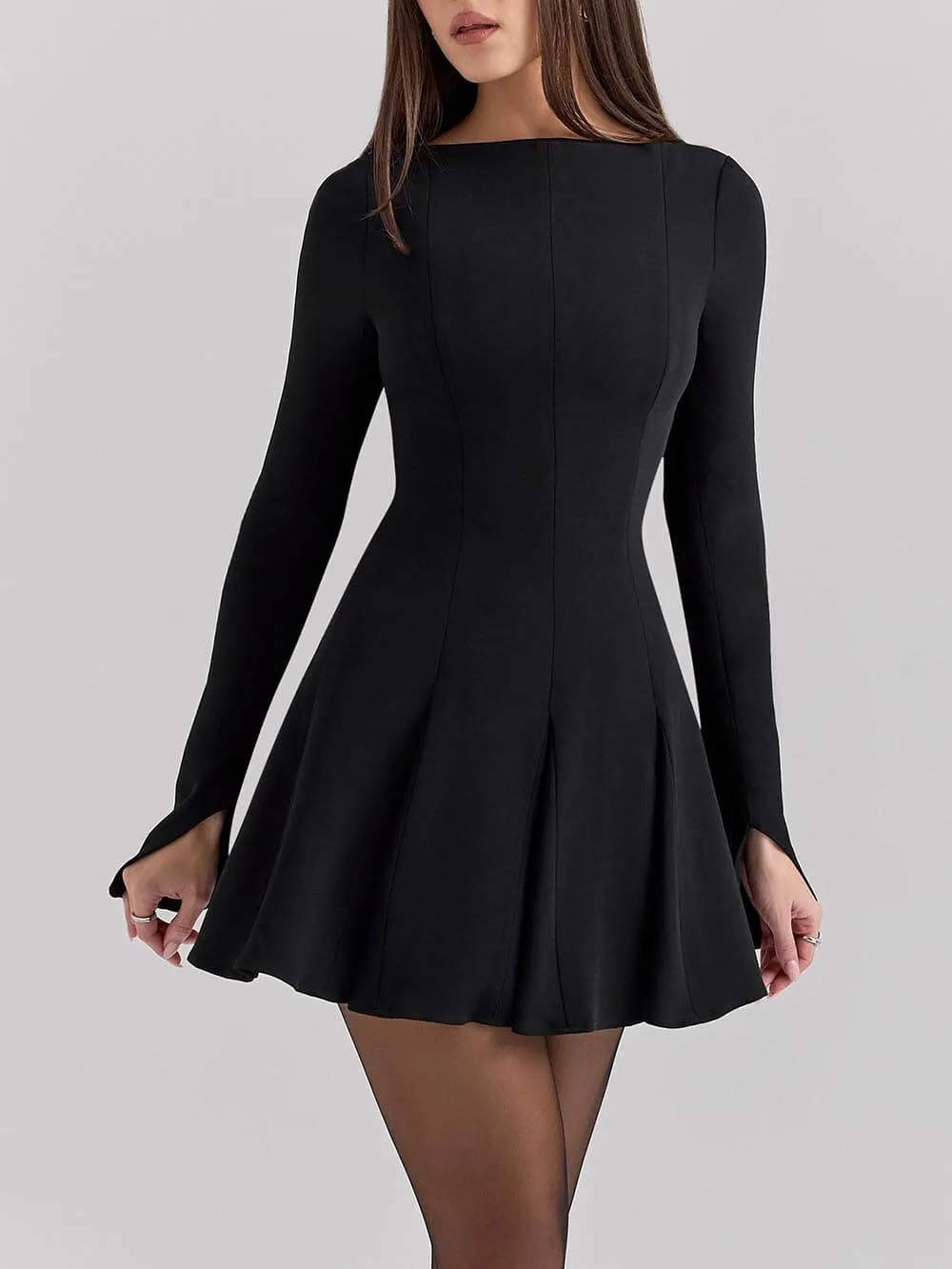 Retro Luxury Black Stretch High Waist Mini Dress