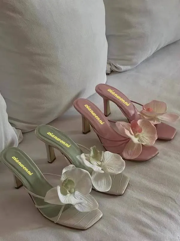 Flower High-heel Slippers