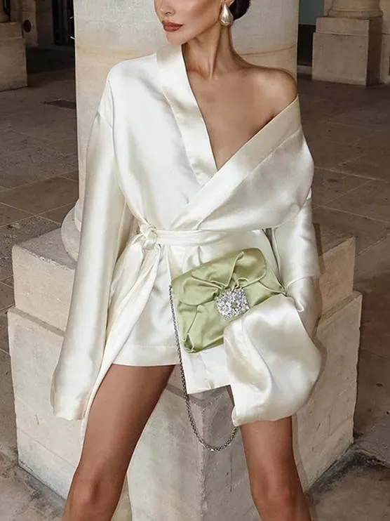 V-Neck Strap Long-Sleeve Nightdress