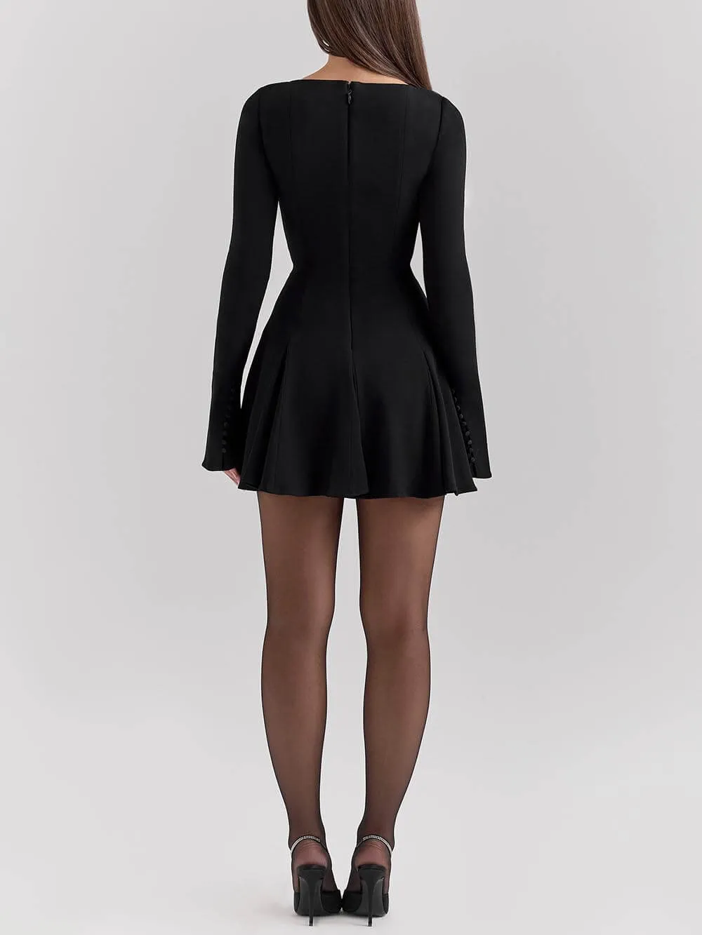 Retro Luxury Black Stretch High Waist Mini Dress