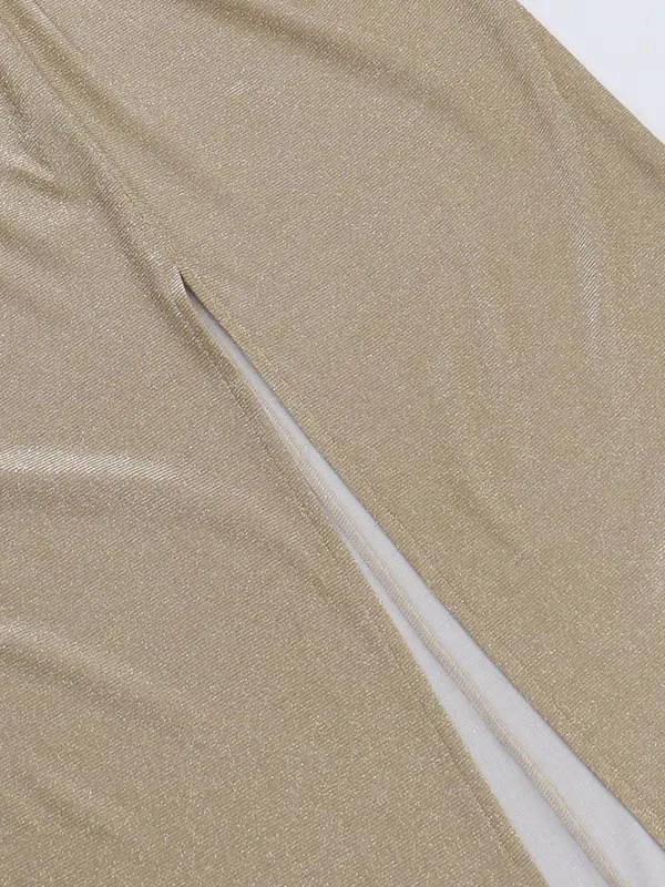 Sparkling Deep V Sling Slit Backless Dress