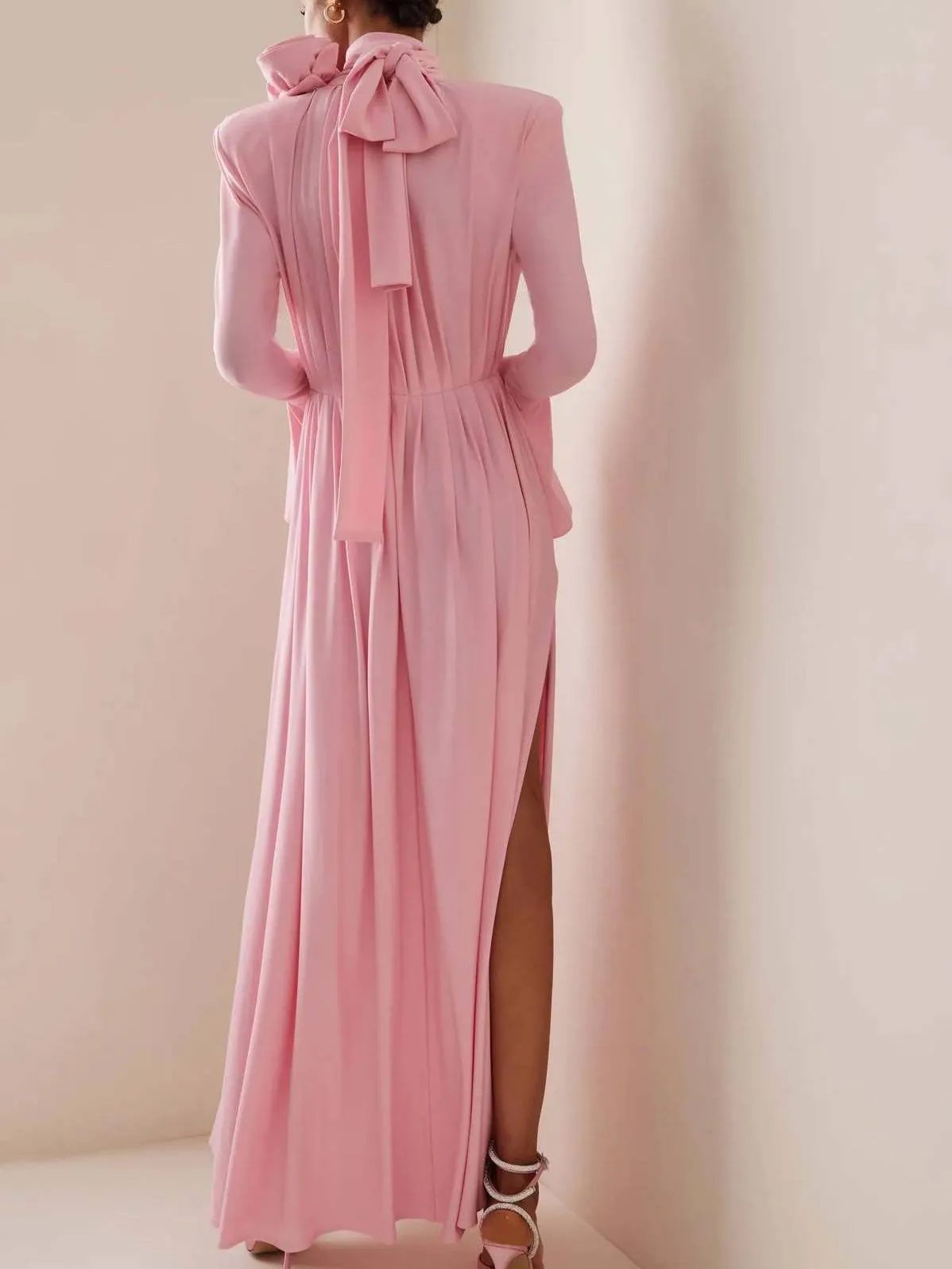 Three-Dimensional Flower Deep V Pleated Maxi Dress