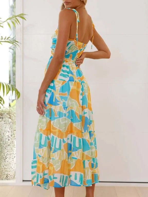 Printed Suspender Midi Dress