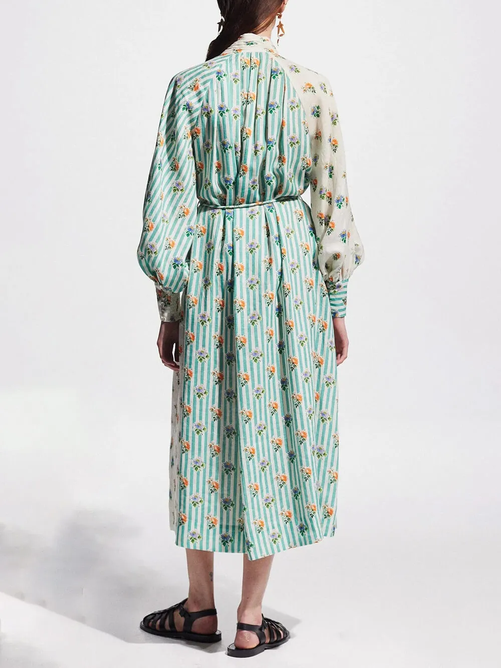 Elegant Puff Sleeve Printed Shirt Dress