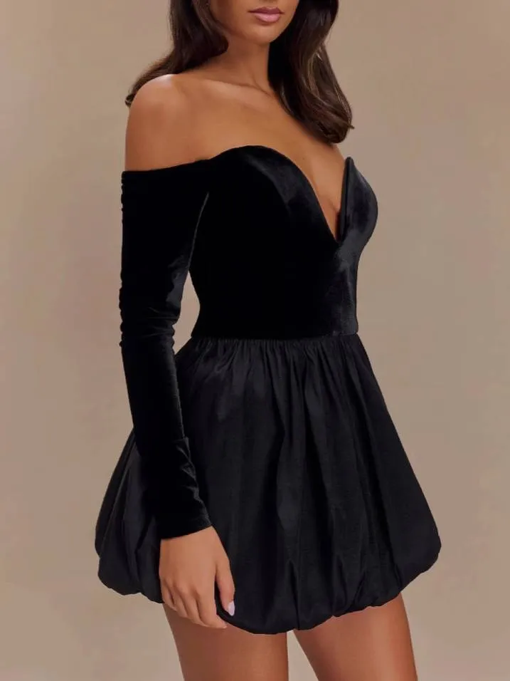 Deep V-Neck Bud Mini Dress