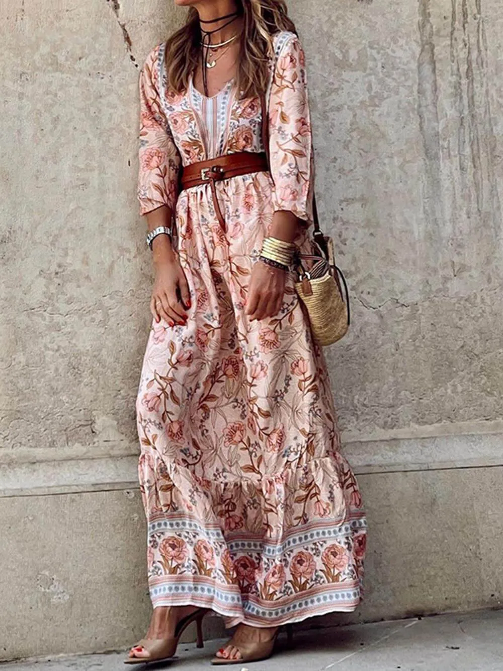 Bohemian Floral Print Maxi Dress