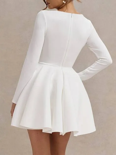 Square Collar High Waist A-Line Mini Dress