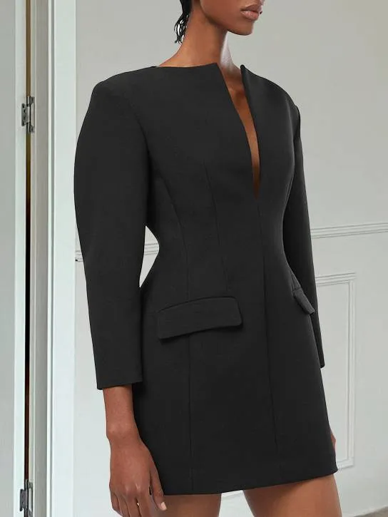 Deep V-Neck Tight Waist Suit Dress
