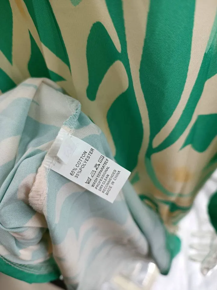 Printed V-neck Long-sleeved Loose Dress