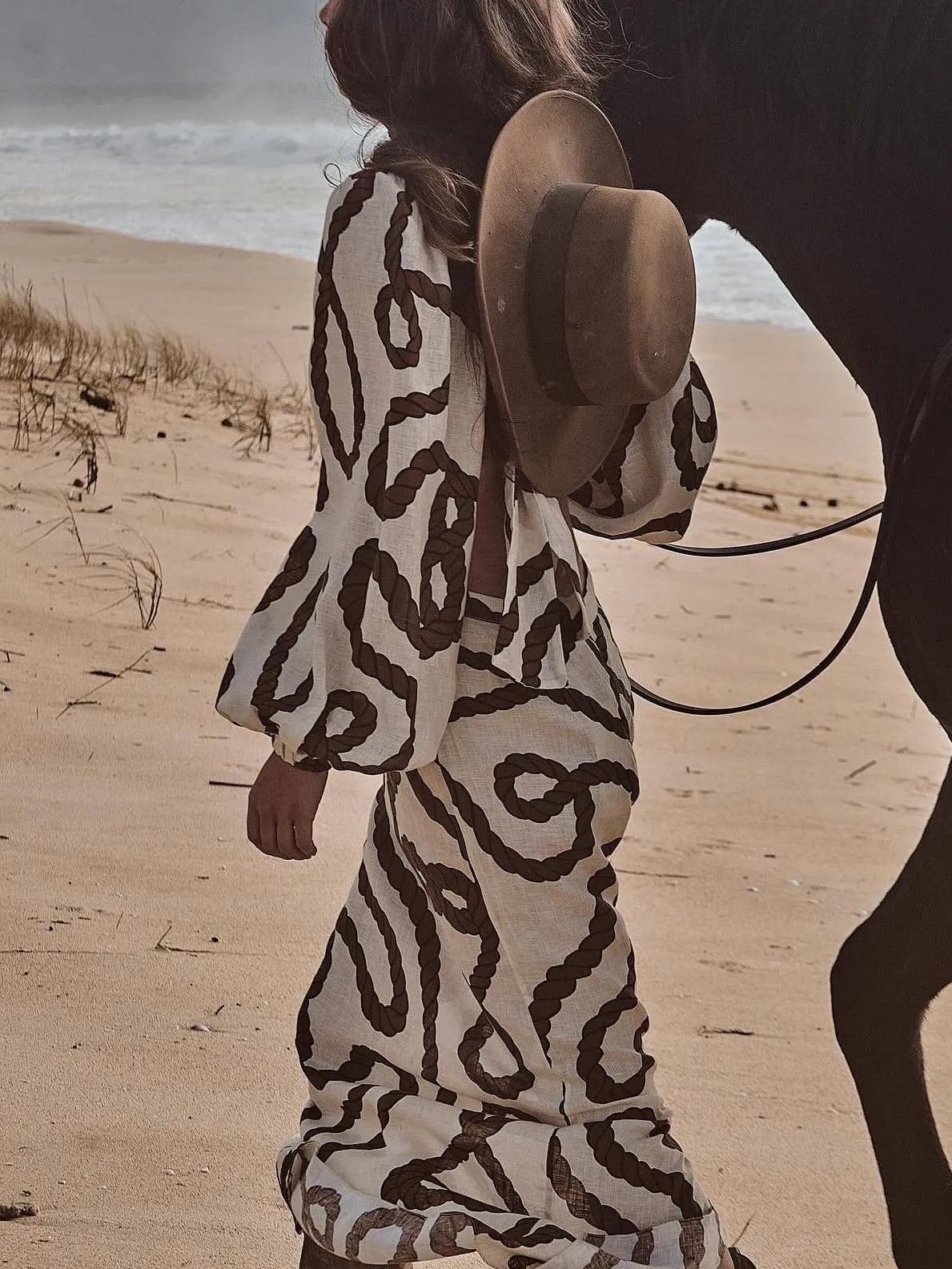 Printed Hollow-out Maxi Dress