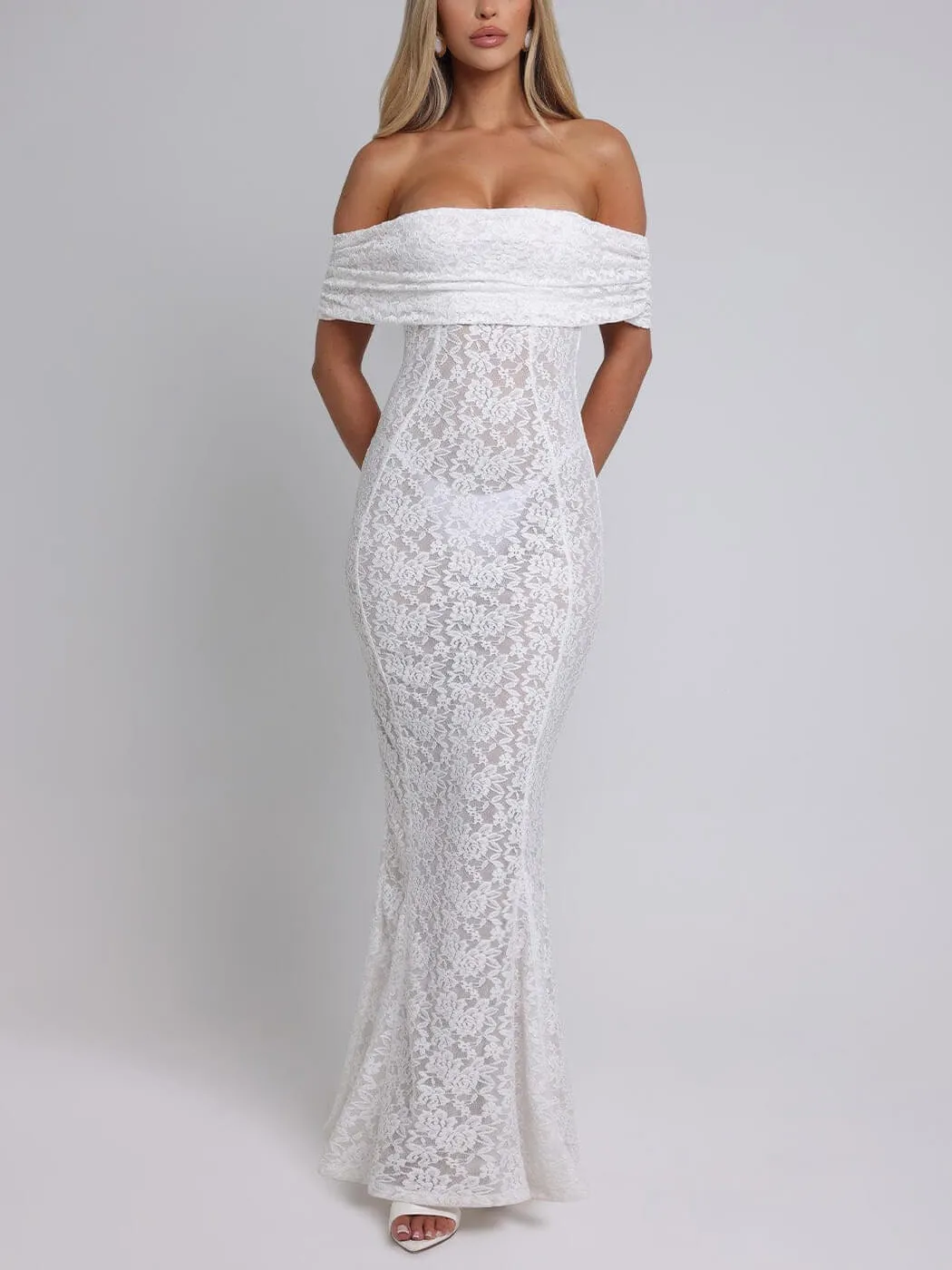 Elegant Sexy Floral Lace Fishtail Maxi Dress