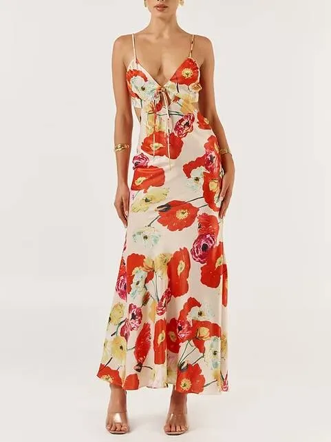 Printed Hollow-out Maxi Dress