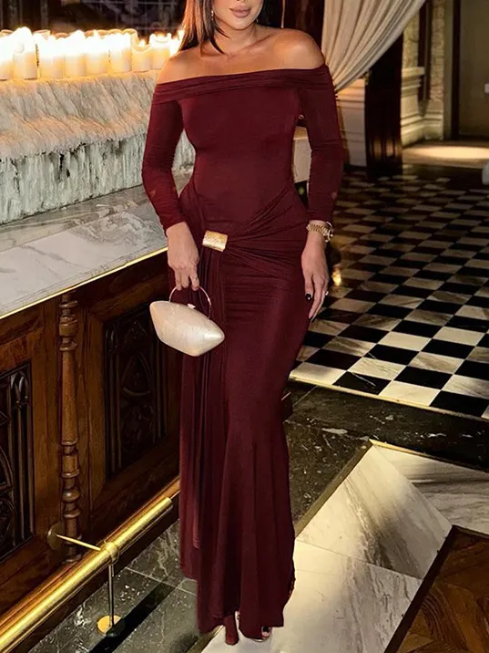 One-Shoulder Strappy Long-sleeved Slim Fit Wrap Dress