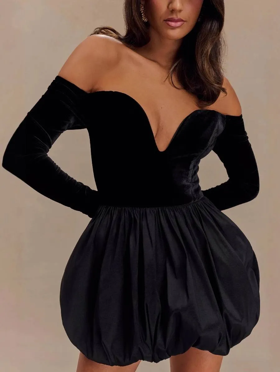 Deep V-Neck Bud Mini Dress