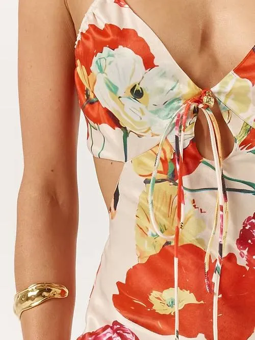 Printed Hollow-out Maxi Dress