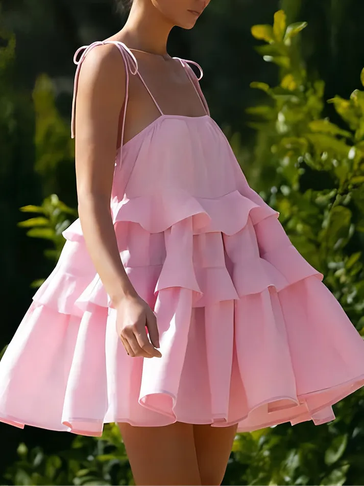 Multi-layer Ruffled Backless Slip Dress