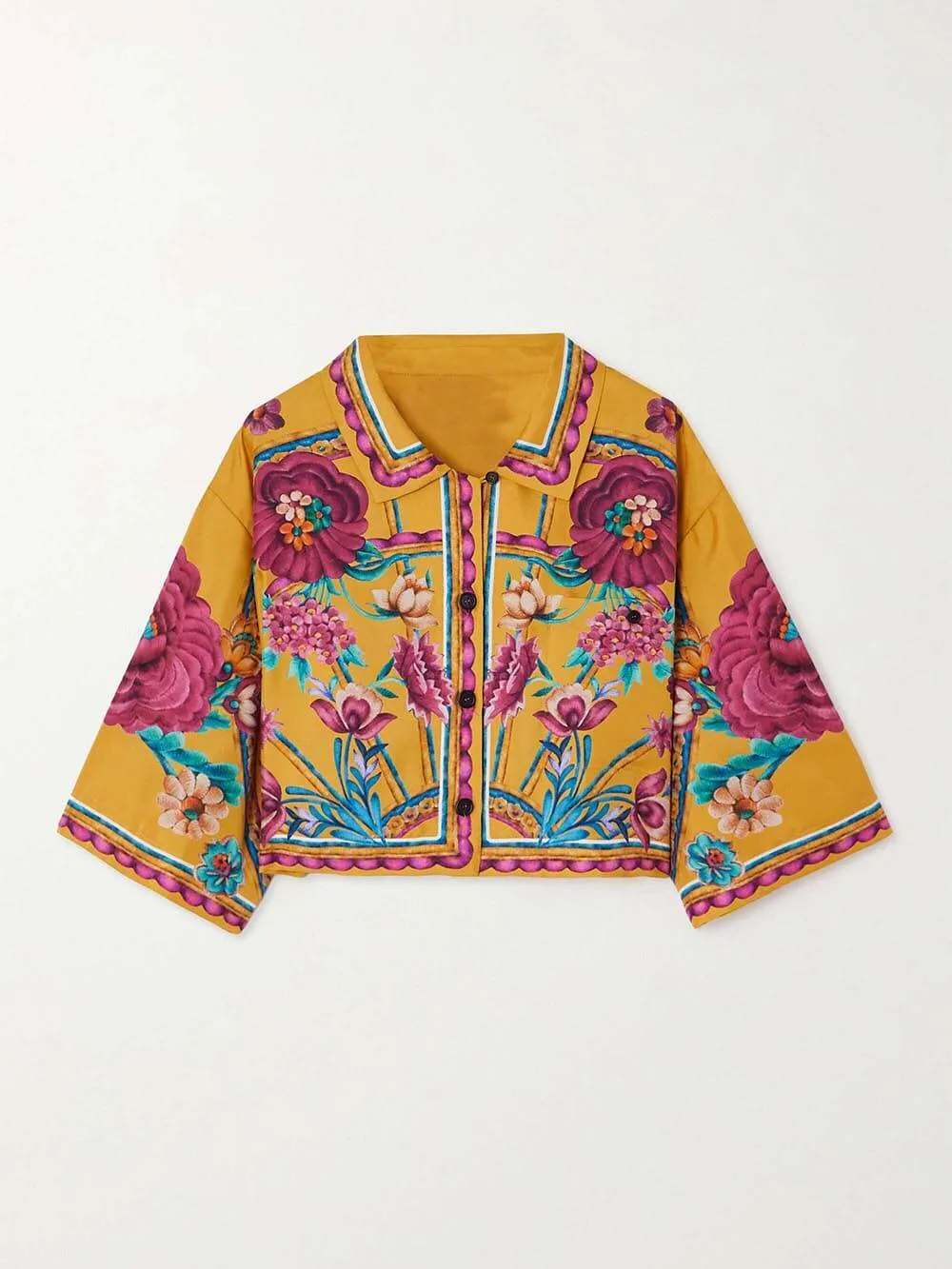 Sunset Cropped Unique Floral-Print Shirt