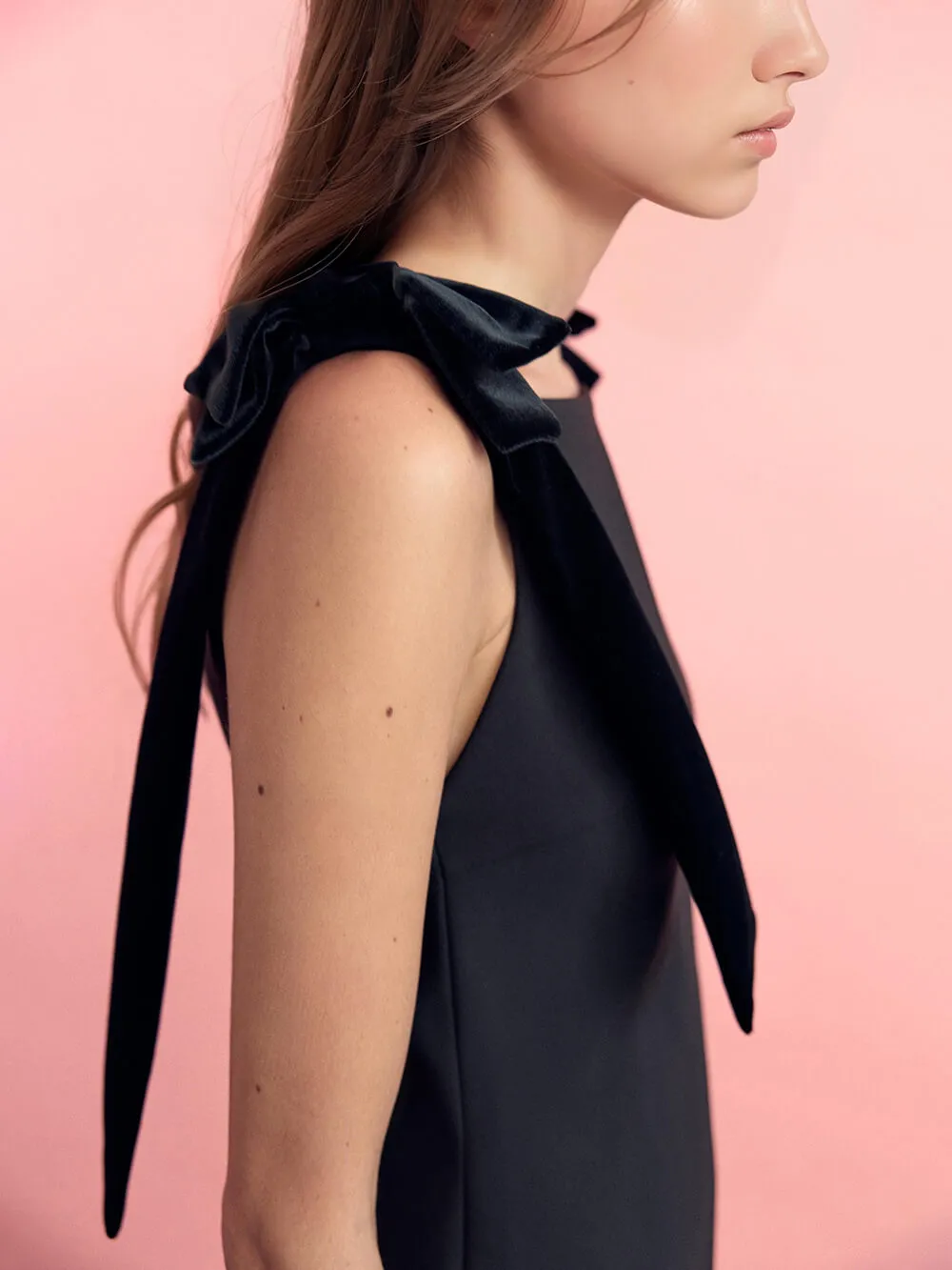 Elegant Bow Straps Straight Neckline Mini Dress