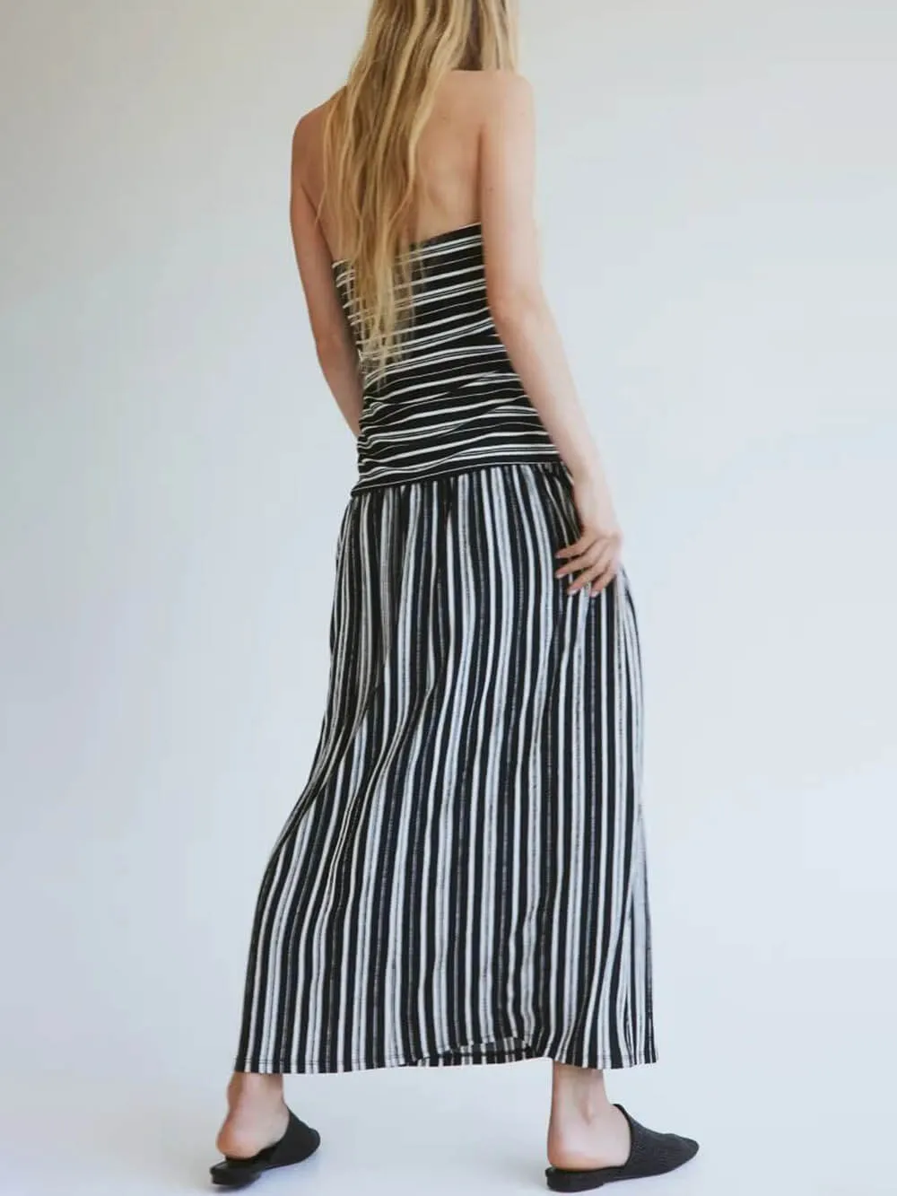 Bandeau With Gathered Seams Flared Hem Dress