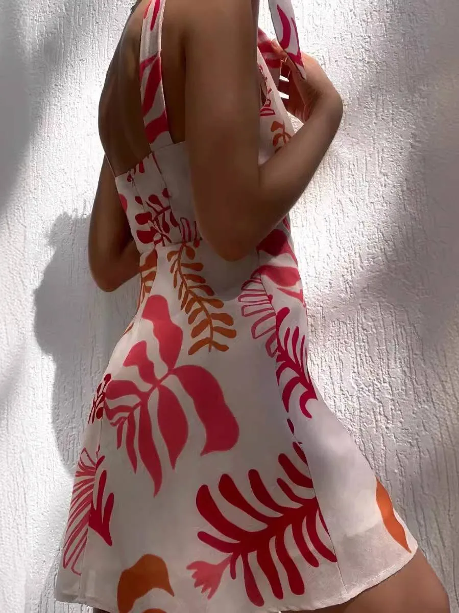 Printed Tie-Strap Mini Dress