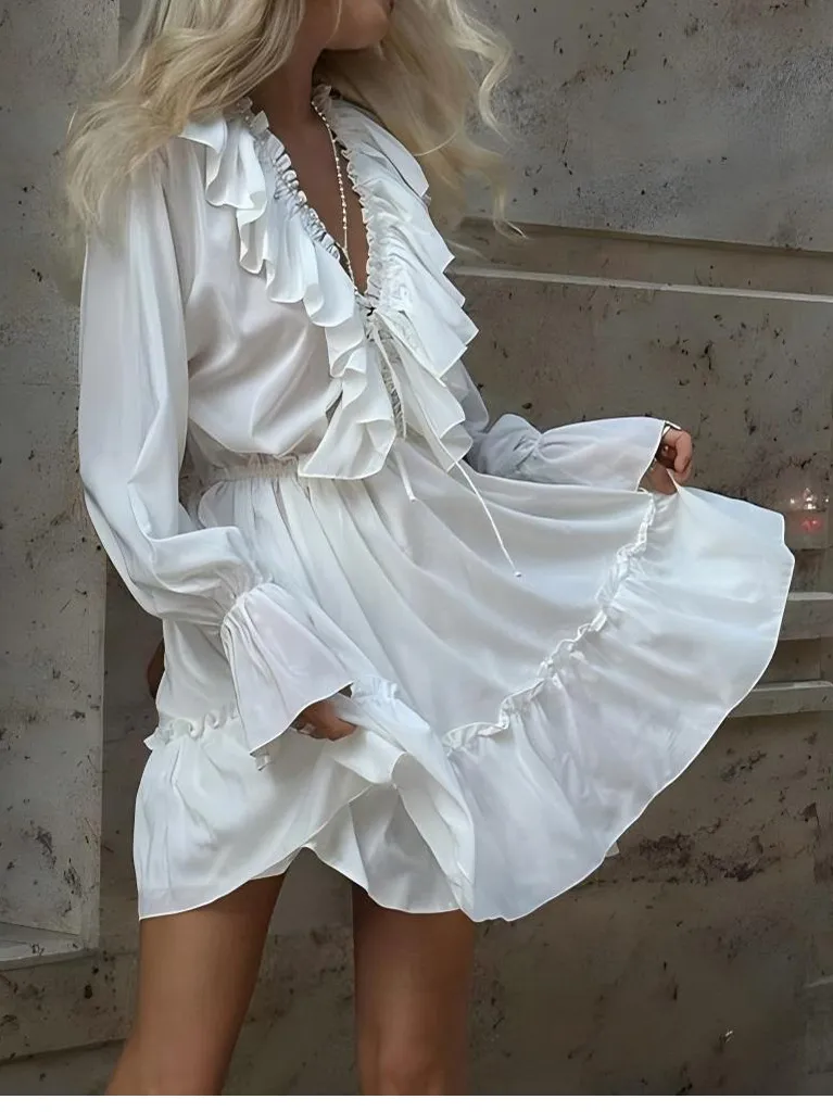 Ruffled Flared Sleeve Dress