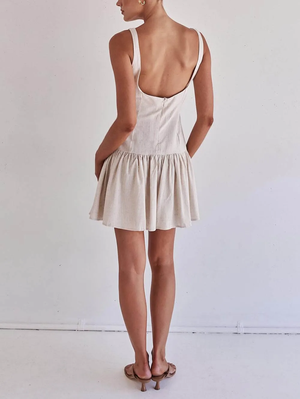 Classic Button Design Ruffle Patchwork Mini Dress