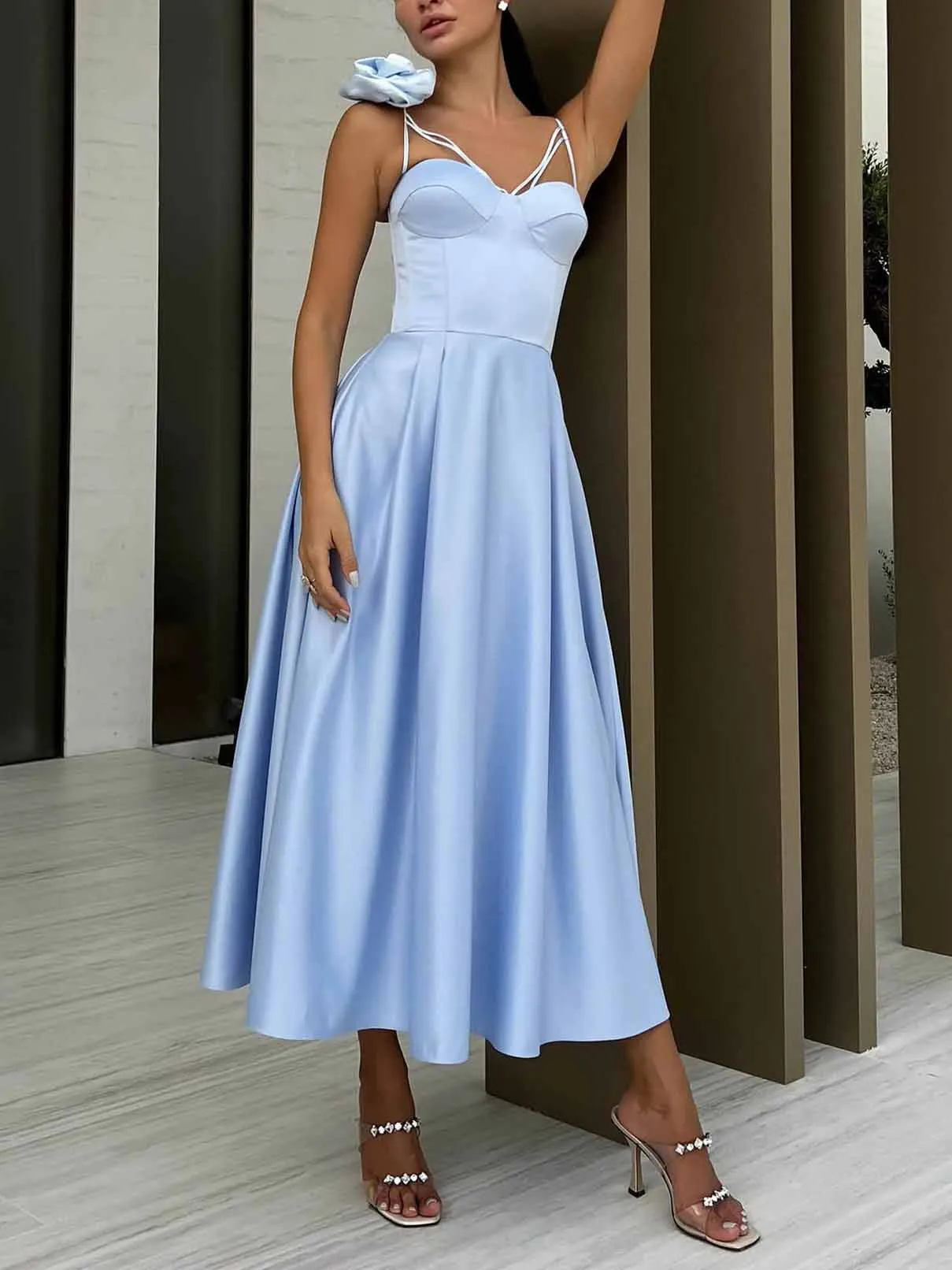 Elegant Slip Floral Midi Dress