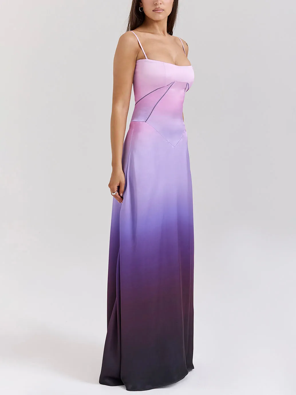 Unique Ombre Print Lace-Up Maxi Dress