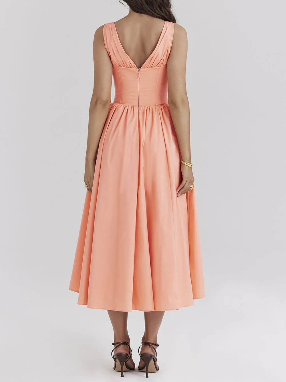 Retro Palace Style Deep V-Neck Midi Dress